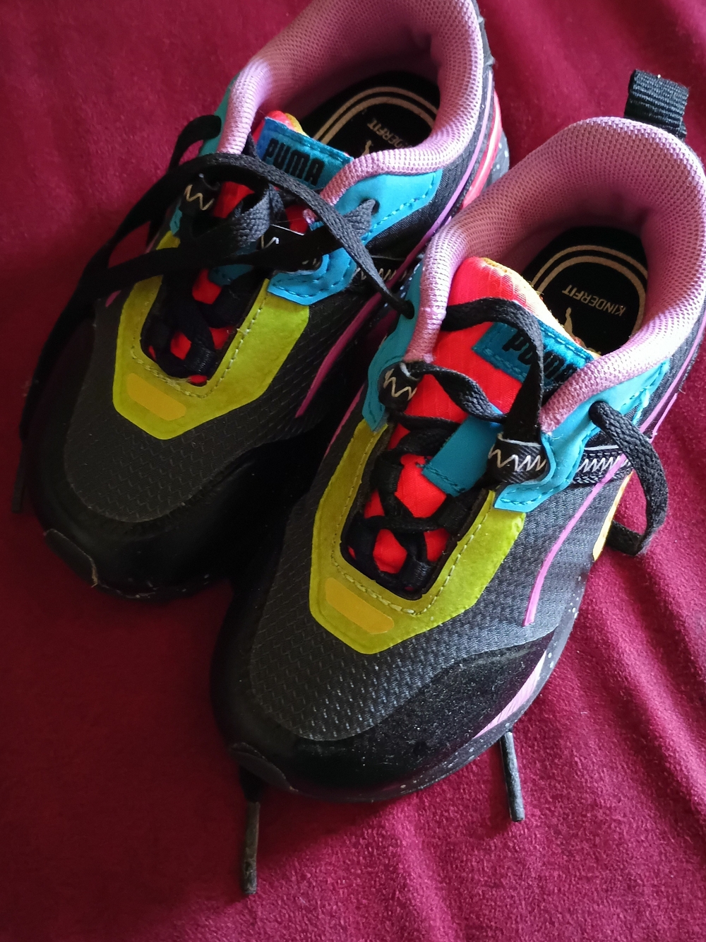 Puma Kids Black Sneakers with Pink, Blue & Neon Yellow Accents